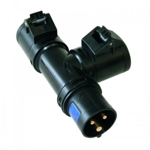 PCE T Connect 1 in 2 out 230v Black