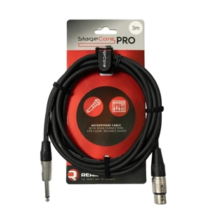 StageCore PRO300LU3BK REAN 6.35mm Mono Jack Plug - Female XLR Connector, Audio Cable, LU3