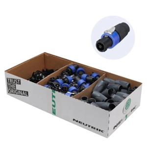 Neutrik 4 pole cable connector, chuck type strain relief, dark grey bushing Disassembled box of 50