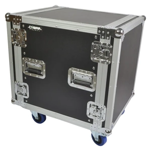 Cobra 19" 12U Standard rack case. 9/10mm plywood.  Depth: 520mm. Lids: 70mm.  W/Wheels