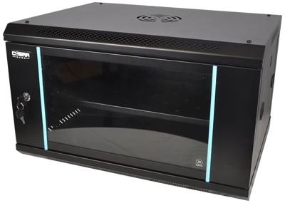 Cobra Wall Mounting Metal 19" Rack Cabinet Glass Door 6U 450mm Deep, Black, Complete Assembled