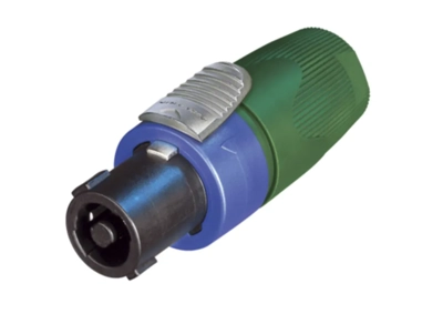 Neutrik 4 pole cable connector, chuck type strain relief, green bushing