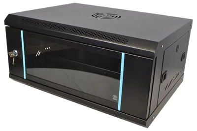 Cobra Wall Mounting Metal 19" Rack Cabinet Glass Door 6U 600mm Deep, Black, Complete Assembled