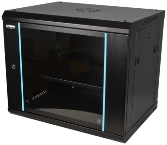 Cobra Wall Mounting Metal 19" Rack Cabinet Glass Door 9U 450mm Deep, Black, Complete Assembled