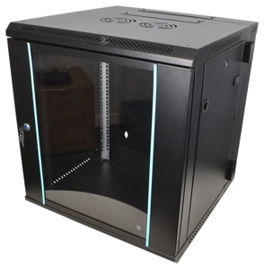 Cobra Wall Mounting Metal 19" Rack Cabinet Glass Door 9U 600mm Deep, Black, Complete Assembled