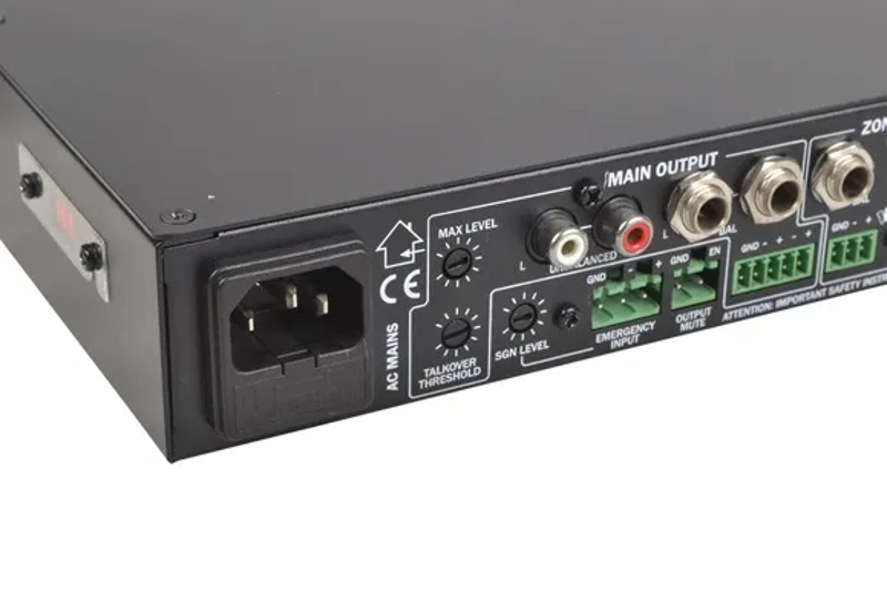 Q-Audio Zoner Mixer 6 Stereo Channels + 2 Microphone Channel with Talk Over into 2 Output Zones