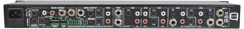 Q-Audio Zoner Mixer 6 Stereo Channels + 2 Microphone Channel with Talk Over into 2 Output Zones