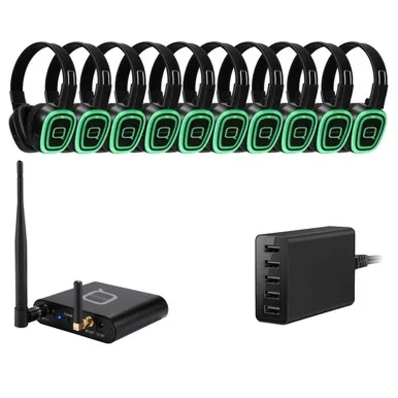 Silent Disco 10 way kit including Bluetooth transmitter and charger