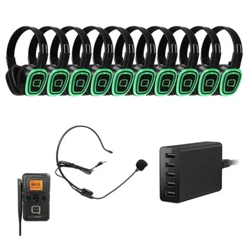Silent Disco 10 Way Kit Including Beltback Bluetooth Transmitter and Charger