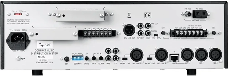 FBT Integrated Mixing amp - 240Wrms - 6 zones - CD/MP3-USB-SD-Tuner - 230V/115V