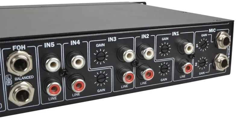Q-Audio Zoner Mixer 5 Stereo Channels + 2 Microphone Channel with Talk Over into 3 Output Zones