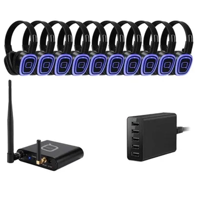 Silent Disco 10 way kit including Bluetooth transmitter and charger