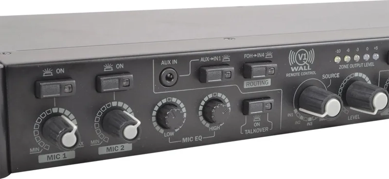 Q-Audio Zoner Mixer 5 Stereo Channels + 2 Microphone Channel with Talk Over into 3 Output Zones