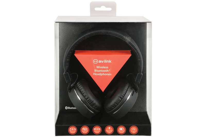 AV:Link 100.550 PBH10 Blk Bluetooth Headphones Wireless Music SD Card Noise Cancelling