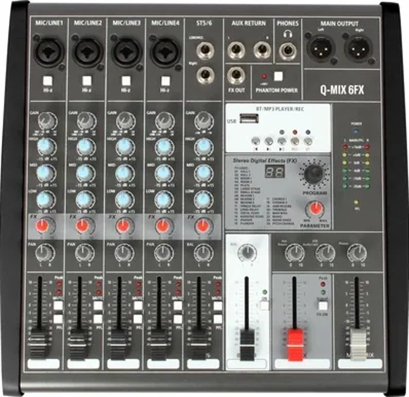 Q-Audio 6 Channel Mixer with FX and USB